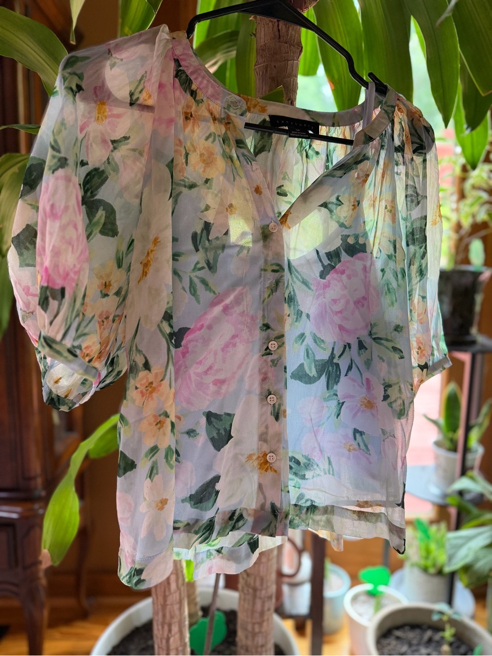 Anthropologie Sanctuary Sheer Floral Button Blouse - NWOT- Never Worn
